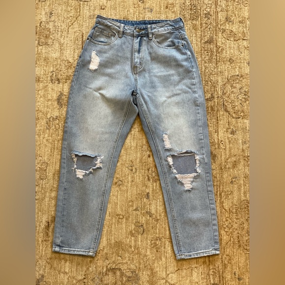 SHEIN Denim - XS Fun distressed high waisted jeans.  Wide leg tapered.